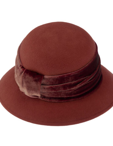 Wollfilzhut Glocke zweifarbig gerafftes Samtband – hochwertige Kopfbedeckung von Fiebig bei Hut Factory Schweiz