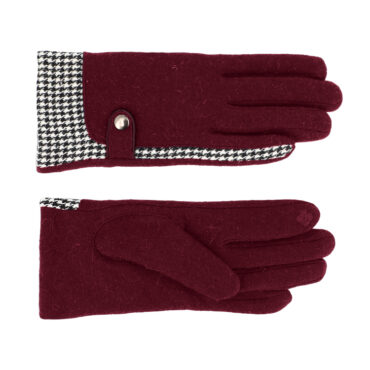 Handschuhe Wolle Hahnentritt uni mit Druckknopf – hochwertige Kopfbedeckung von Fiebig bei Hut Factory Schweiz