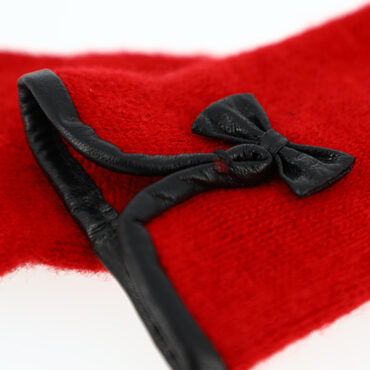 Wollhandschuhe Uni mit Lederkante & Schleife