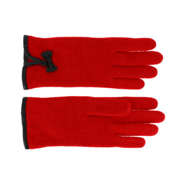 Wollhandschuhe Uni mit Lederkante & Schleife