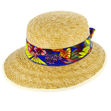 Strohhut Schute florales Chiffonband mit Einfass UV-Schutz – hochwertige Kopfbedeckung von Fiebig bei Hut Factory Schweiz