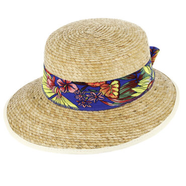 Strohhut Schute florales Chiffonband mit Einfass UV-Schutz – hochwertige Kopfbedeckung von Fiebig bei Hut Factory Schweiz