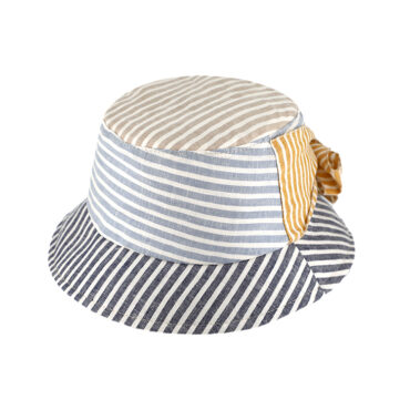 Fischerhut Leinen Patchwork gestreift mit Schleife – hochwertige Kopfbedeckung von Fiebig bei Hut Factory Schweiz