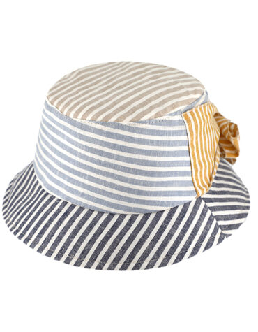 Fischerhut Leinen Patchwork gestreift mit Schleife – hochwertige Kopfbedeckung von Fiebig bei Hut Factory Schweiz