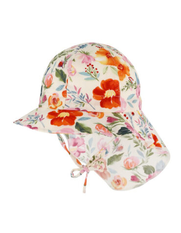 Stoffhut 6-Panel Blumenprint mit Nackenschutz und Band – hochwertige Kopfbedeckung von Fiebig bei Hut Factory Schweiz
