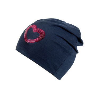 Stoffmütze Beanie Jersey uni mit Glitzerherz – hochwertige Kopfbedeckung von Fiebig bei Hut Factory Schweiz