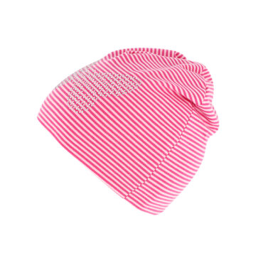 Stoffmütze Beanie Jersey gestreift mit Schmetterling – hochwertige Kopfbedeckung von Fiebig bei Hut Factory Schweiz