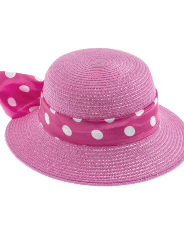 Papier Strohhut Glocke uni gepunktetes Band – hochwertige Kopfbedeckung von Fiebig bei Hut Factory Schweiz