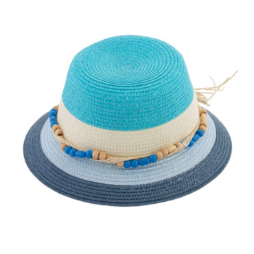 Papier Strohhut Glocke vierfarbig Perlenband – hochwertige Kopfbedeckung von Fiebig bei Hut Factory Schweiz