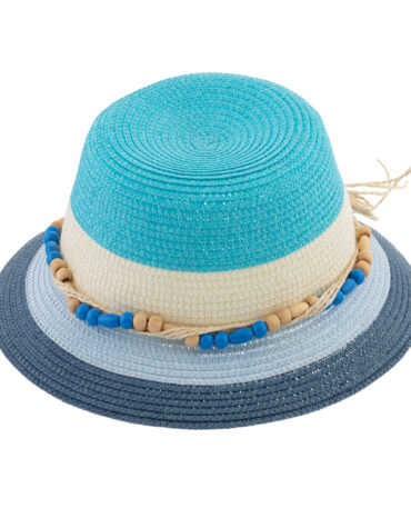 Papier Strohhut Glocke vierfarbig Perlenband – hochwertige Kopfbedeckung von Fiebig bei Hut Factory Schweiz